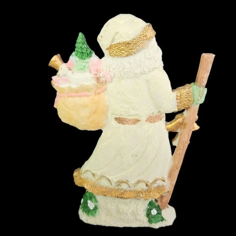 Victorian Santa Claus Figurines Sparkly Christmas Set of 3 Pink‎ Ceramic Vintage